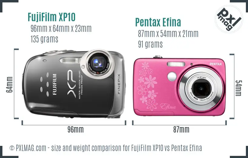 FujiFilm XP10 vs Pentax Efina size comparison