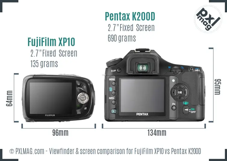 FujiFilm XP10 vs Pentax K200D Screen and Viewfinder comparison