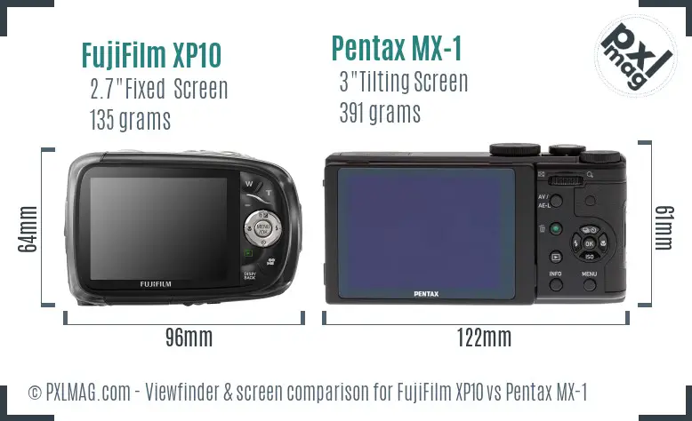 FujiFilm XP10 vs Pentax MX-1 Screen and Viewfinder comparison FujiFilm XP10 vs Pentax MX-1 Screen and Viewfinder comparison