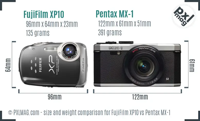 FujiFilm XP10 vs Pentax MX-1 size comparison FujiFilm XP10 vs Pentax MX-1 size comparison