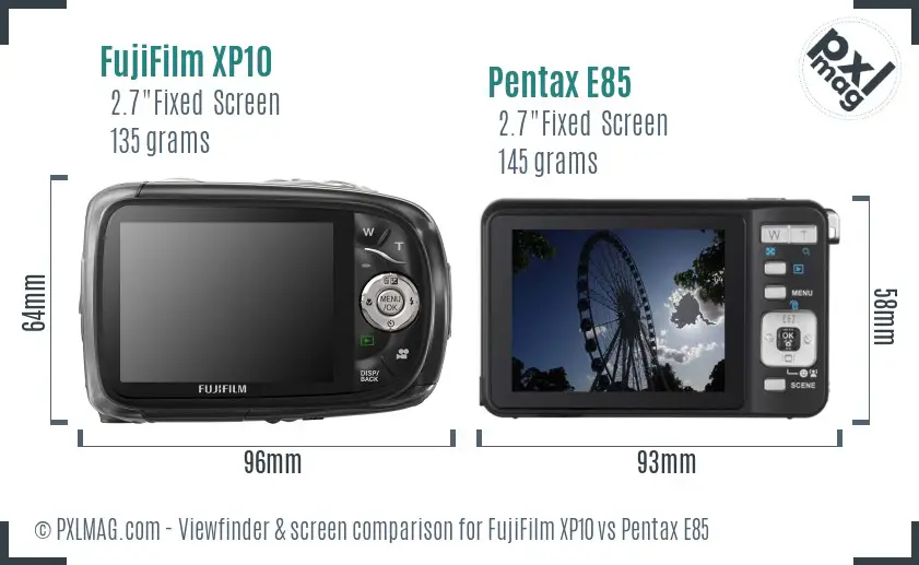 FujiFilm XP10 vs Pentax E85 Screen and Viewfinder comparison