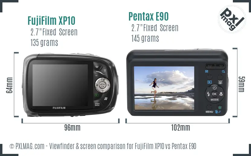 FujiFilm XP10 vs Pentax E90 Screen and Viewfinder comparison FujiFilm XP10 vs Pentax E90 Screen and Viewfinder comparison