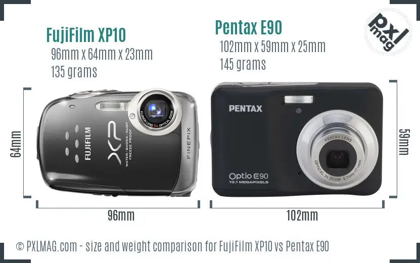 FujiFilm XP10 vs Pentax E90 size comparison FujiFilm XP10 vs Pentax E90 size comparison