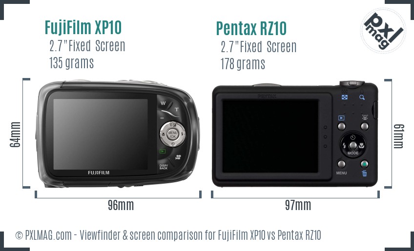 FujiFilm XP10 vs Pentax RZ10 Screen and Viewfinder comparison
