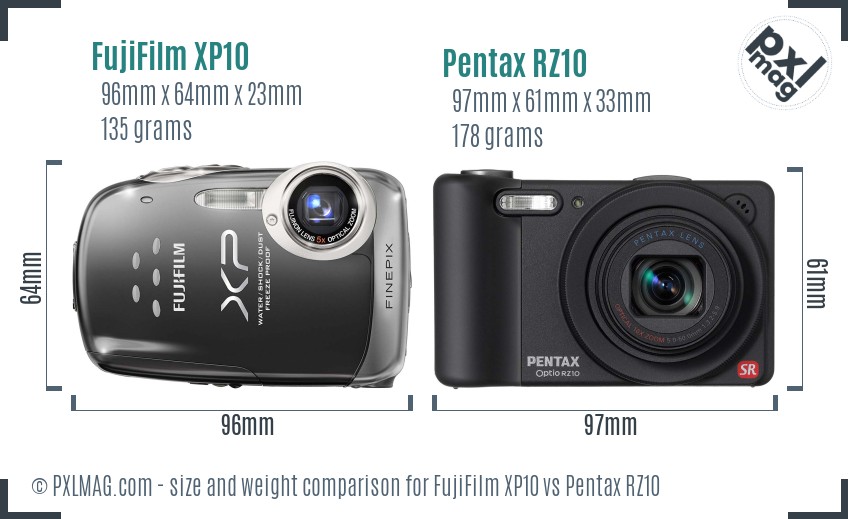 FujiFilm XP10 vs Pentax RZ10 size comparison