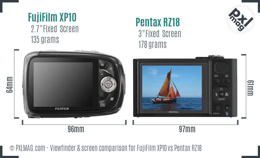 FujiFilm XP10 vs Pentax RZ18 Screen and Viewfinder comparison