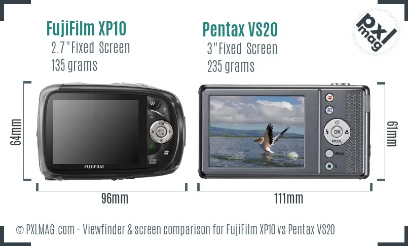 FujiFilm XP10 vs Pentax VS20 Screen and Viewfinder comparison