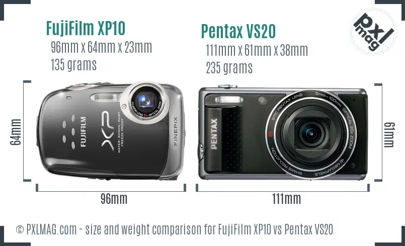 FujiFilm XP10 vs Pentax VS20 size comparison