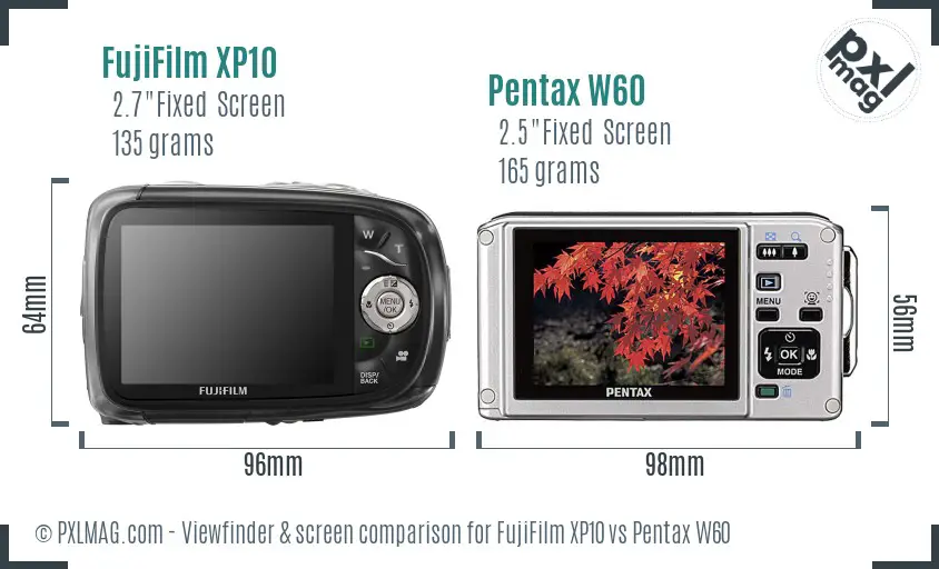 FujiFilm XP10 vs Pentax W60 Screen and Viewfinder comparison