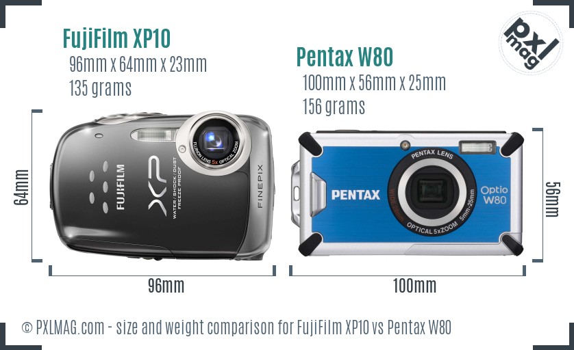 FujiFilm XP10 vs Pentax W80 size comparison FujiFilm XP10 vs Pentax W80 size comparison