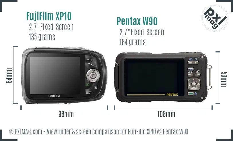 FujiFilm XP10 vs Pentax W90 Screen and Viewfinder comparison