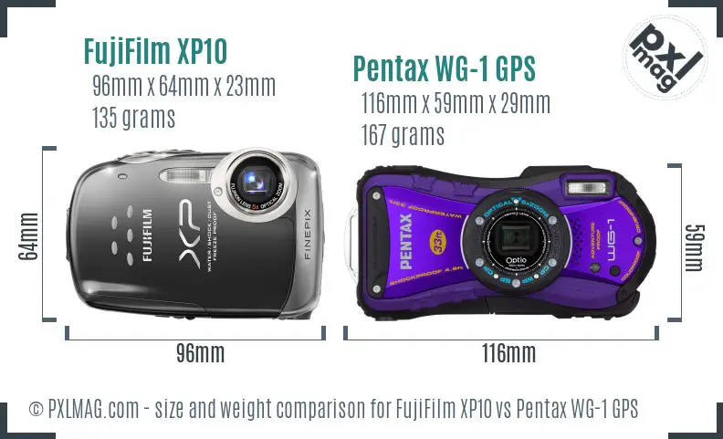FujiFilm XP10 vs Pentax WG-1 GPS size comparison