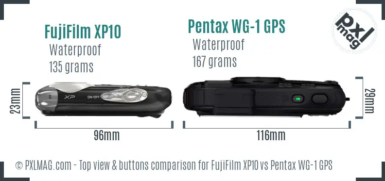 FujiFilm XP10 vs Pentax WG-1 GPS top view buttons comparison