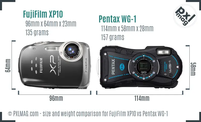 FujiFilm XP10 vs Pentax WG-1 size comparison