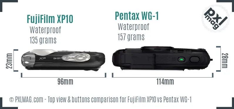 FujiFilm XP10 vs Pentax WG-1 top view buttons comparison