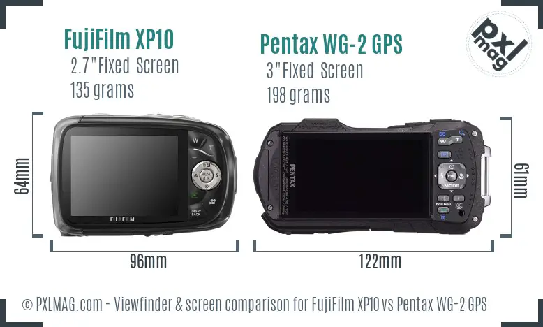 FujiFilm XP10 vs Pentax WG-2 GPS Screen and Viewfinder comparison