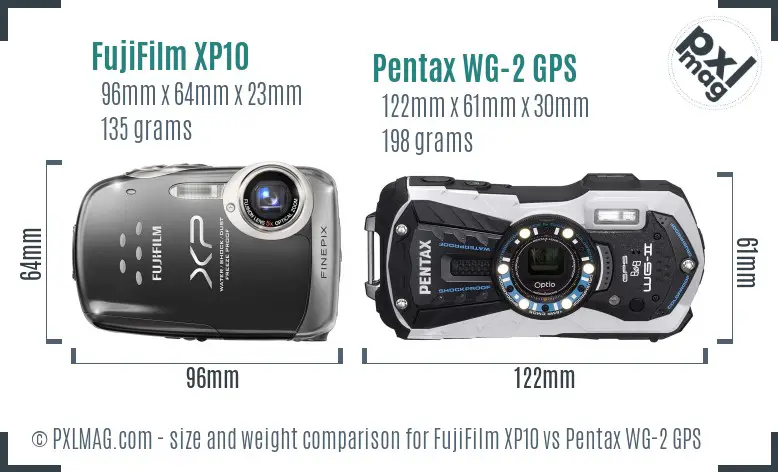 FujiFilm XP10 vs Pentax WG-2 GPS size comparison