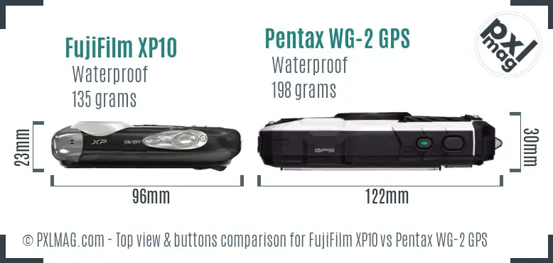 FujiFilm XP10 vs Pentax WG-2 GPS top view buttons comparison