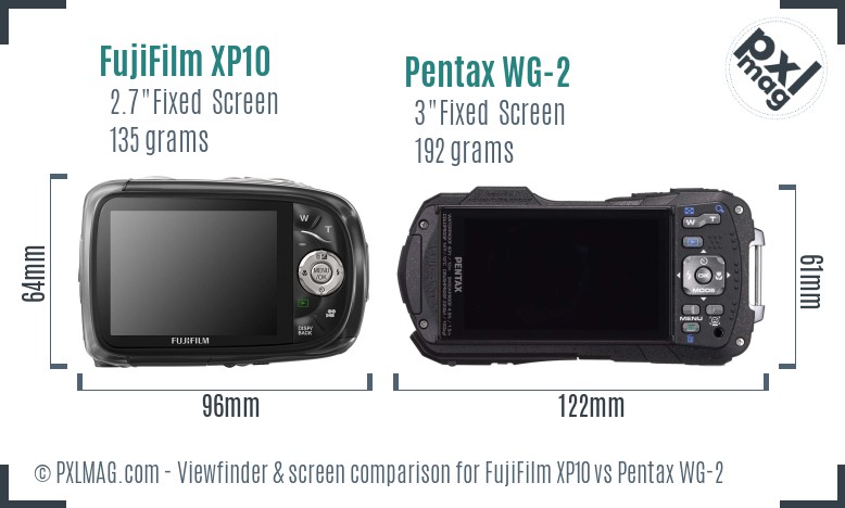 FujiFilm XP10 vs Pentax WG-2 Screen and Viewfinder comparison