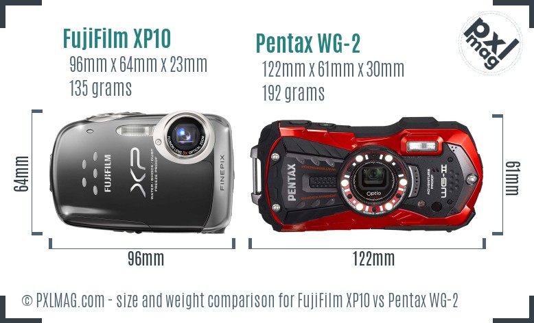 FujiFilm XP10 vs Pentax WG-2 size comparison