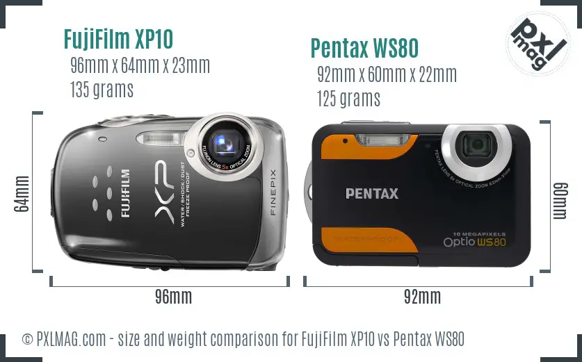 FujiFilm XP10 vs Pentax WS80 size comparison