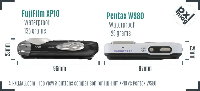 FujiFilm XP10 vs Pentax WS80 top view buttons comparison