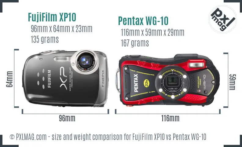 FujiFilm XP10 vs Pentax WG-10 size comparison FujiFilm XP10 vs Pentax WG-10 size comparison
