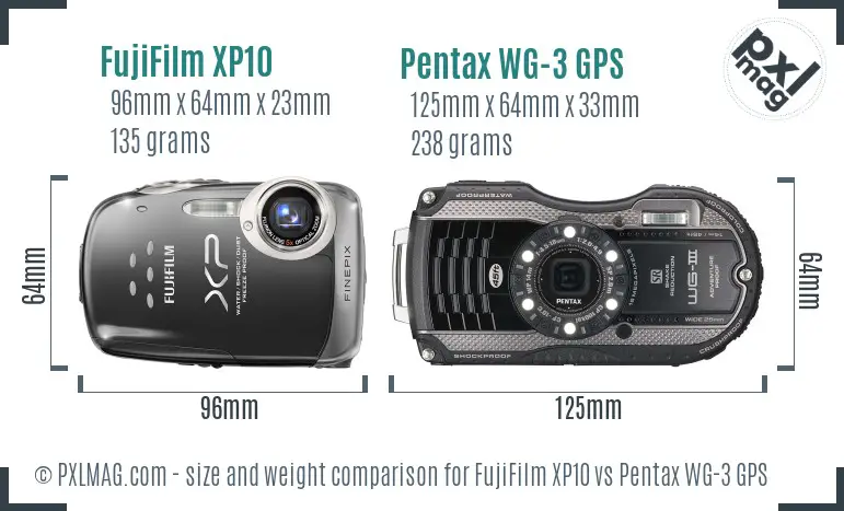 FujiFilm XP10 vs Pentax WG-3 GPS size comparison FujiFilm XP10 vs Pentax WG-3 GPS size comparison
