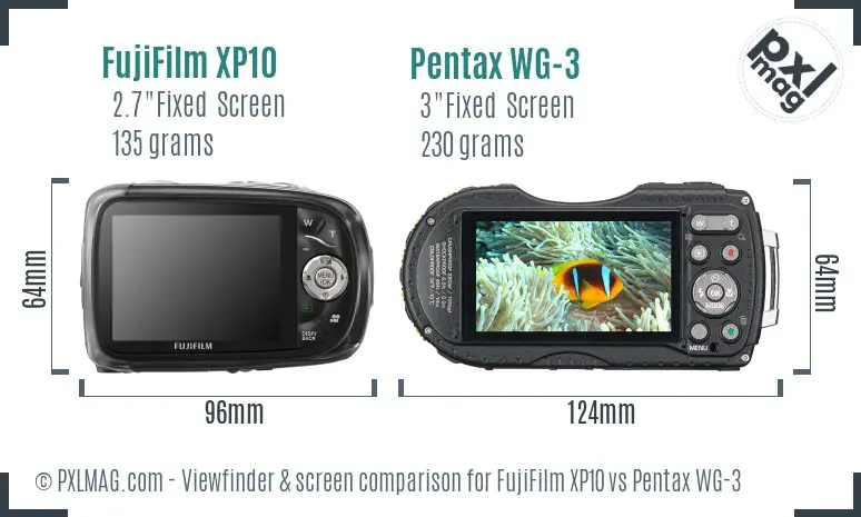 FujiFilm XP10 vs Pentax WG-3 Screen and Viewfinder comparison