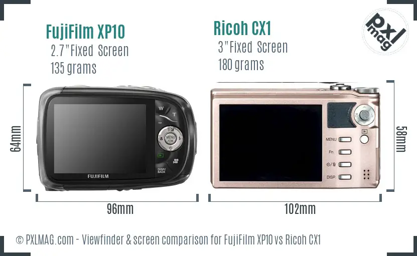 FujiFilm XP10 vs Ricoh CX1 Screen and Viewfinder comparison