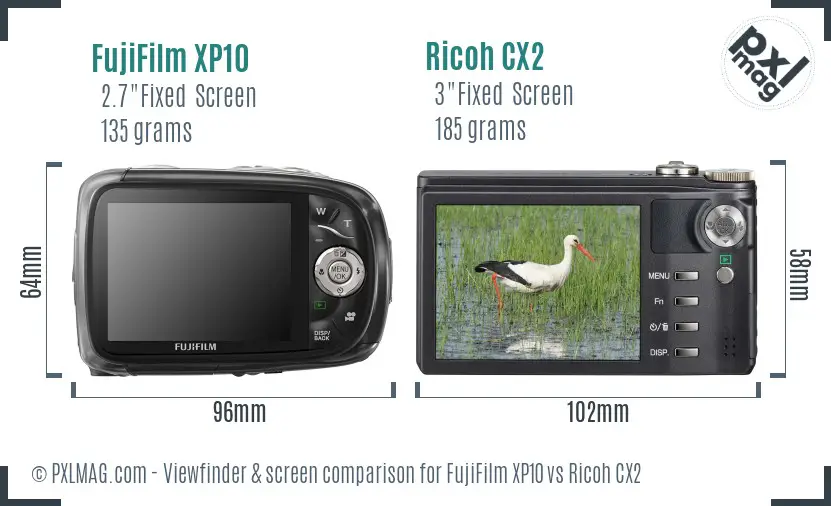 FujiFilm XP10 vs Ricoh CX2 Screen and Viewfinder comparison FujiFilm XP10 vs Ricoh CX2 Screen and Viewfinder comparison