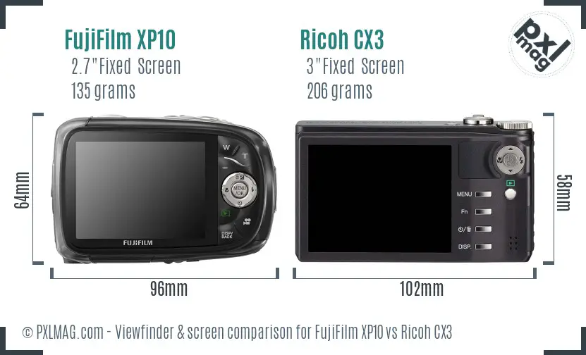FujiFilm XP10 vs Ricoh CX3 Screen and Viewfinder comparison
