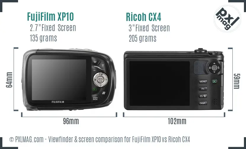 FujiFilm XP10 vs Ricoh CX4 Screen and Viewfinder comparison