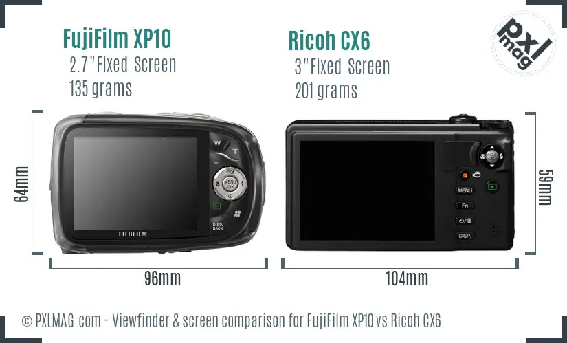 FujiFilm XP10 vs Ricoh CX6 Screen and Viewfinder comparison FujiFilm XP10 vs Ricoh CX6 Screen and Viewfinder comparison
