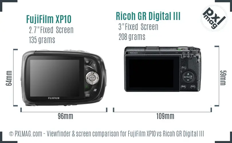 FujiFilm XP10 vs Ricoh GR Digital III Screen and Viewfinder comparison FujiFilm XP10 vs Ricoh GR Digital III Screen and Viewfinder comparison