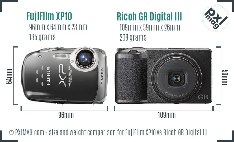 FujiFilm XP10 vs Ricoh GR Digital III size comparison FujiFilm XP10 vs Ricoh GR Digital III size comparison
