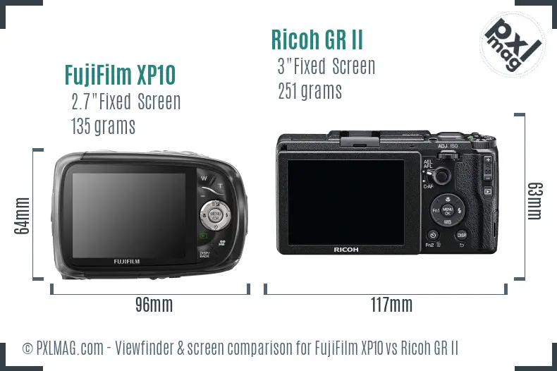 FujiFilm XP10 vs Ricoh GR II Screen and Viewfinder comparison