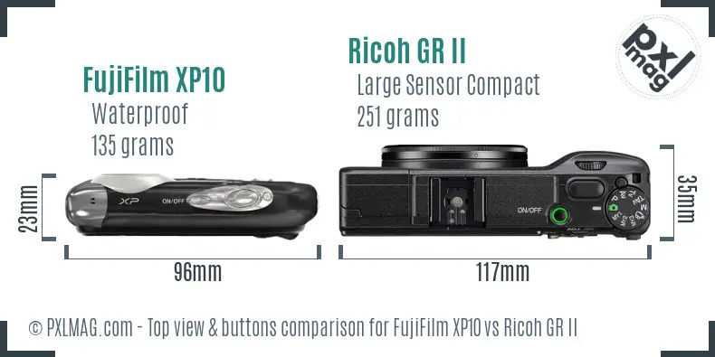 FujiFilm XP10 vs Ricoh GR II top view buttons comparison