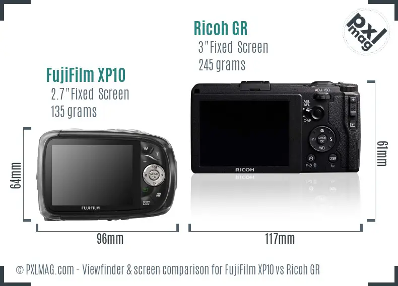 FujiFilm XP10 vs Ricoh GR Screen and Viewfinder comparison