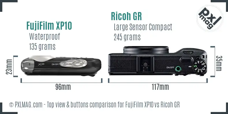 FujiFilm XP10 vs Ricoh GR top view buttons comparison