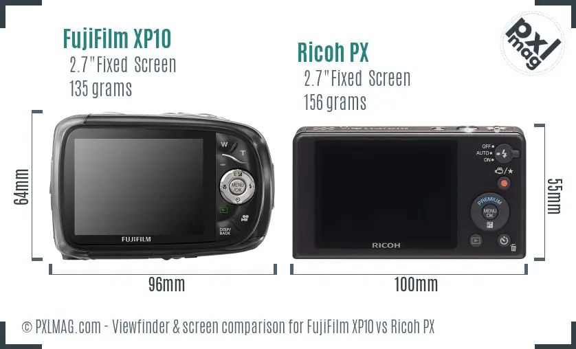 FujiFilm XP10 vs Ricoh PX Screen and Viewfinder comparison