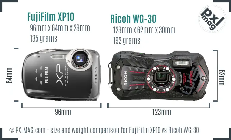 FujiFilm XP10 vs Ricoh WG-30 size comparison FujiFilm XP10 vs Ricoh WG-30 size comparison