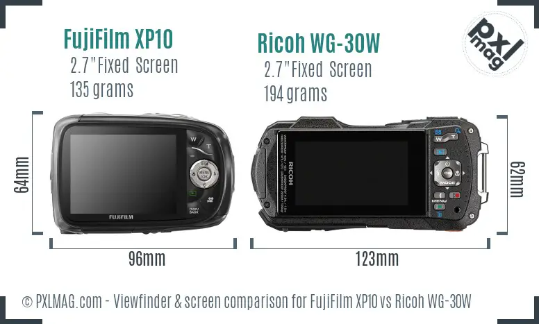 FujiFilm XP10 vs Ricoh WG-30W Screen and Viewfinder comparison