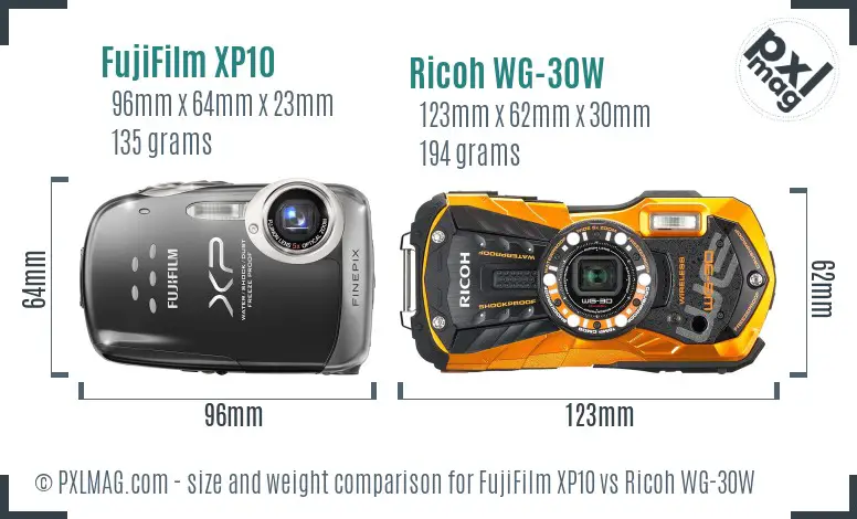 FujiFilm XP10 vs Ricoh WG-30W size comparison FujiFilm XP10 vs Ricoh WG-30W size comparison