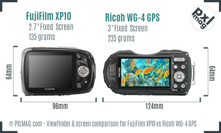 FujiFilm XP10 vs Ricoh WG-4 GPS Screen and Viewfinder comparison