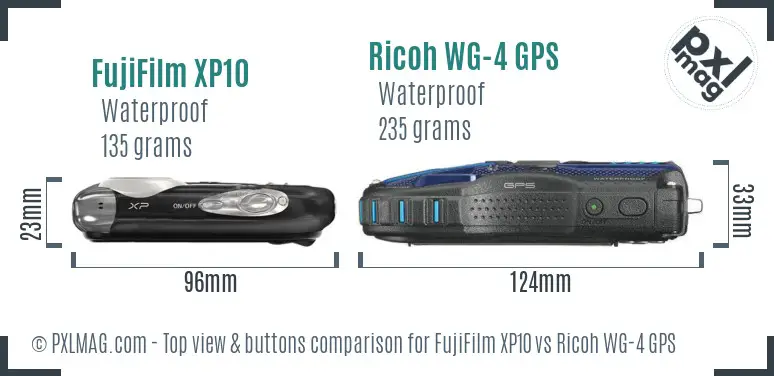 FujiFilm XP10 vs Ricoh WG-4 GPS top view buttons comparison