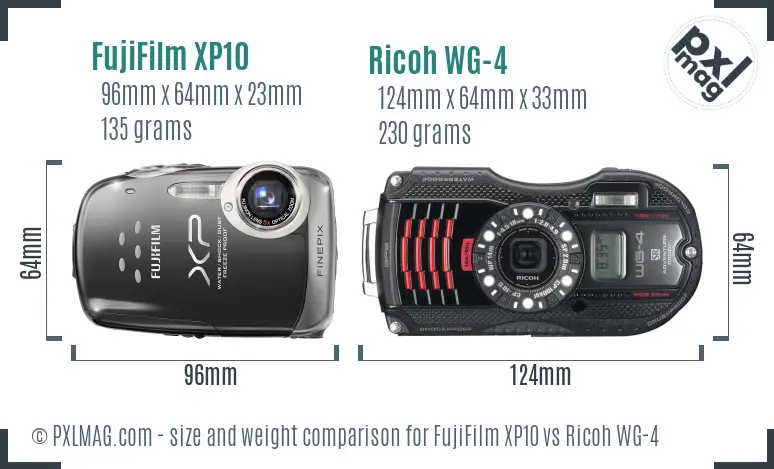 FujiFilm XP10 vs Ricoh WG-4 size comparison FujiFilm XP10 vs Ricoh WG-4 size comparison