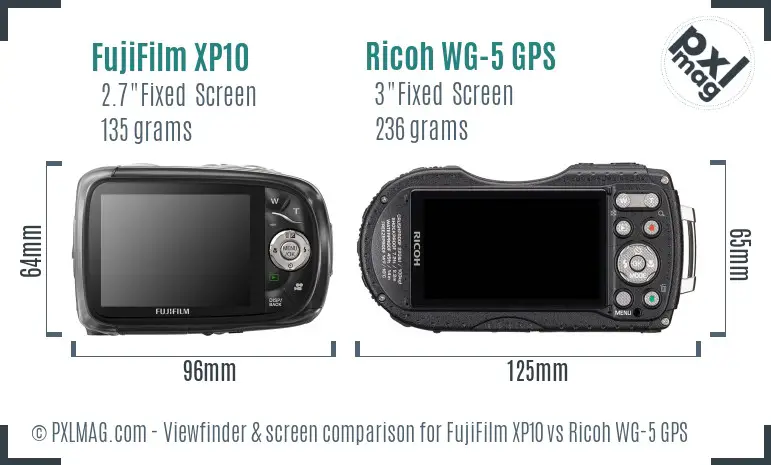 FujiFilm XP10 vs Ricoh WG-5 GPS Screen and Viewfinder comparison