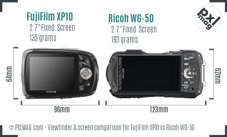 FujiFilm XP10 vs Ricoh WG-50 Screen and Viewfinder comparison