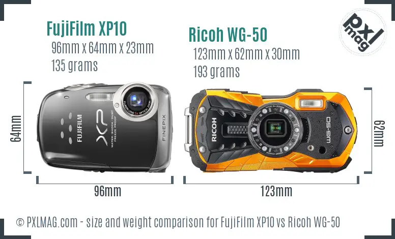 FujiFilm XP10 vs Ricoh WG-50 size comparison